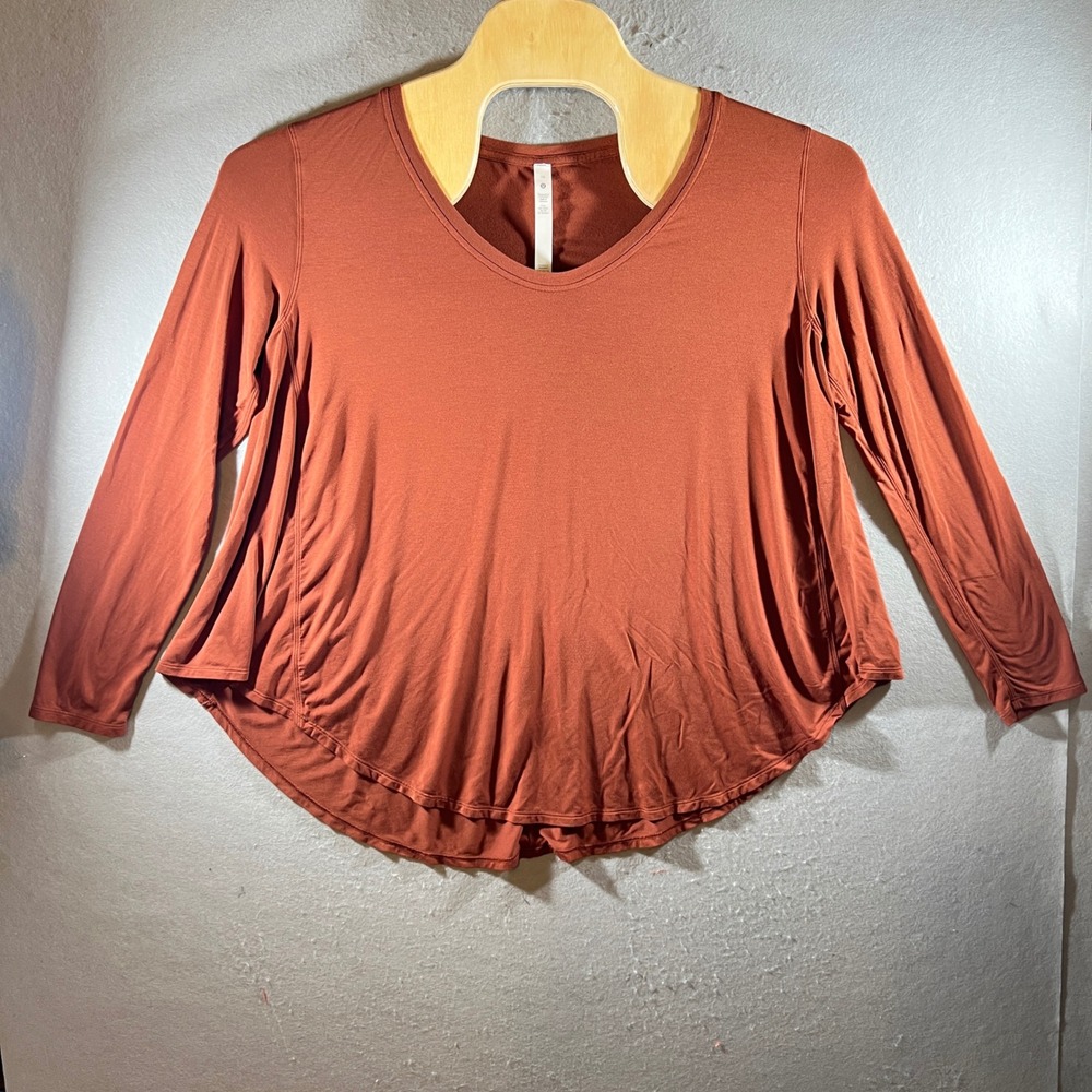 1008 | Lululemon Modal Silk Blend Flowy Scoop Neck Long Sleeve Top Rust Women 10